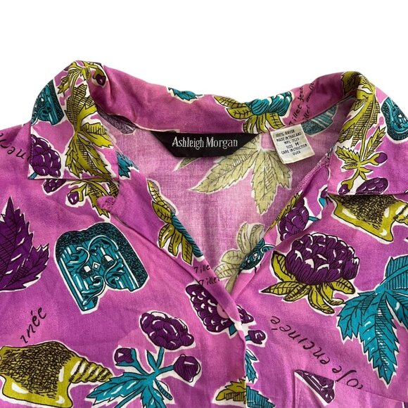 Vintage Ashleigh Morgan Womens Crop Hawaiian Shirt Pink Medium Tropical Resort‎ - Picture 6 of 12